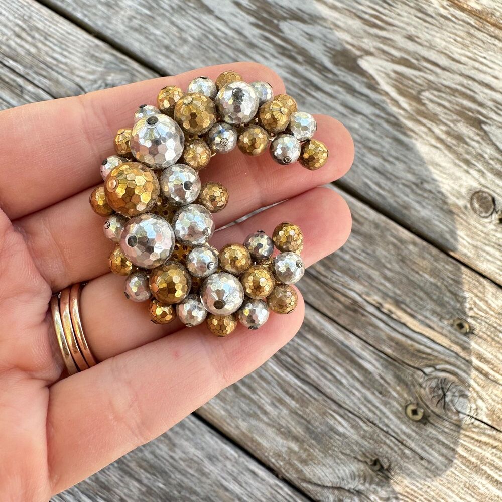 Vintage Jewelry Silver and Gold Tone Moon Brooch Pin